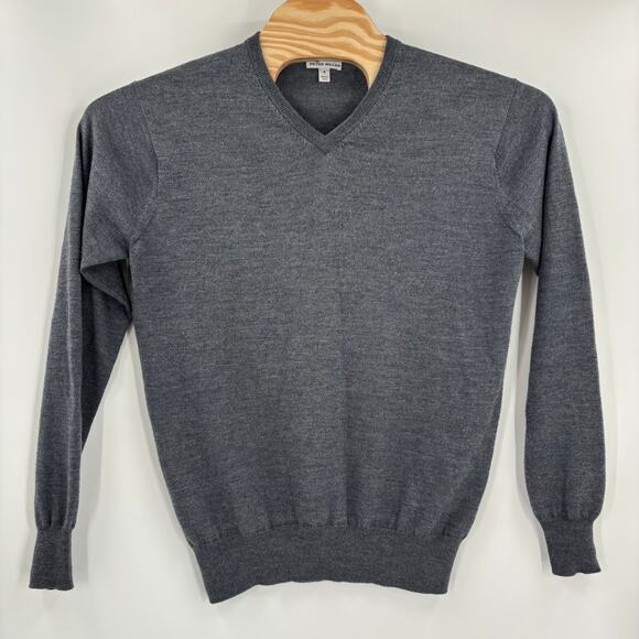 Peter Millar Medium Gray Wool Silk Blend Long Sleeve V Neck Pullover Sweater - Picture 4 of 5